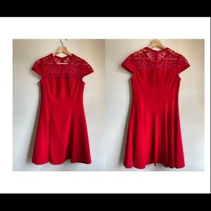 Lovely red, lace top A-Line dress size Petite 6